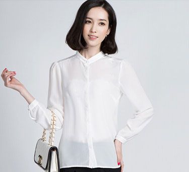 女士白色長(zhǎng)袖雪紡襯衫